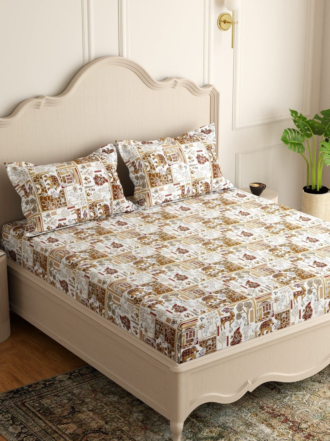 Pure Decor White Ethnic Motifs 200 TC Bedsheet with 2 Pillow Covers-picture-41