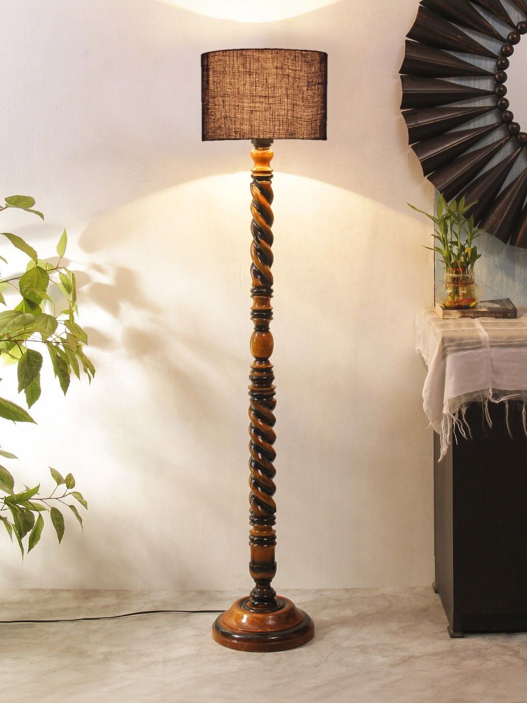 Myntra Elegant Homes Blue & Brown Wooden Tripod Floor Lamp-image-21