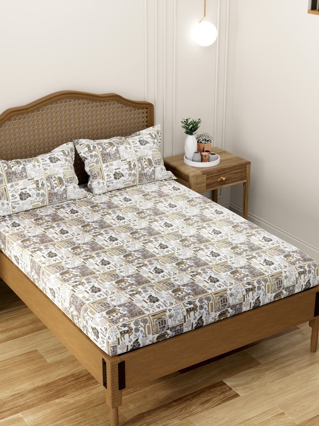 Pure Decor White Ethnic Motifs 200 TC Queen Bedsheet with 2 Pillow Covers-picture-39