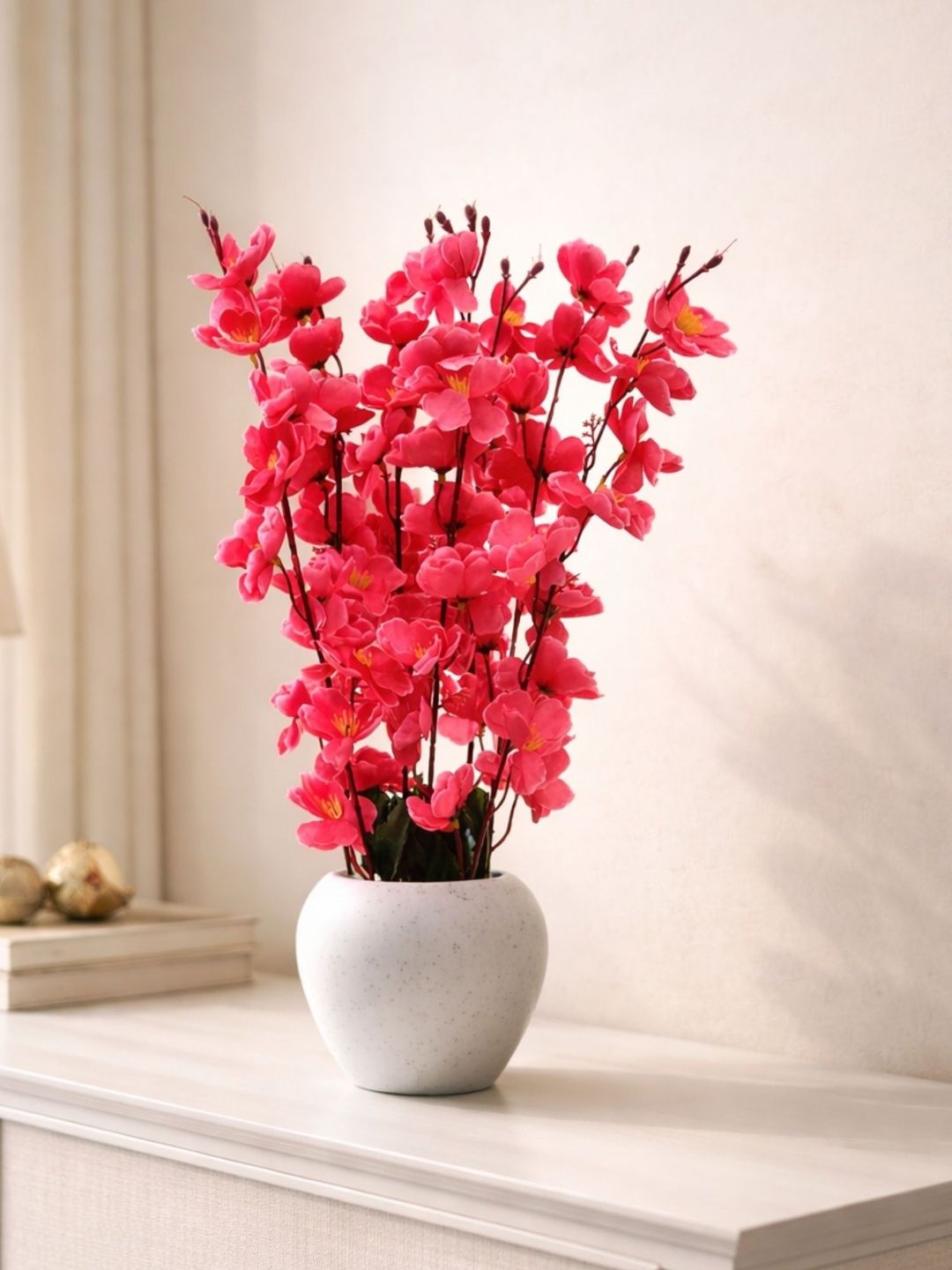 ARTIER Maroon 1 Pieces Cherry Blossom Artificial Flower With Pot-image-20