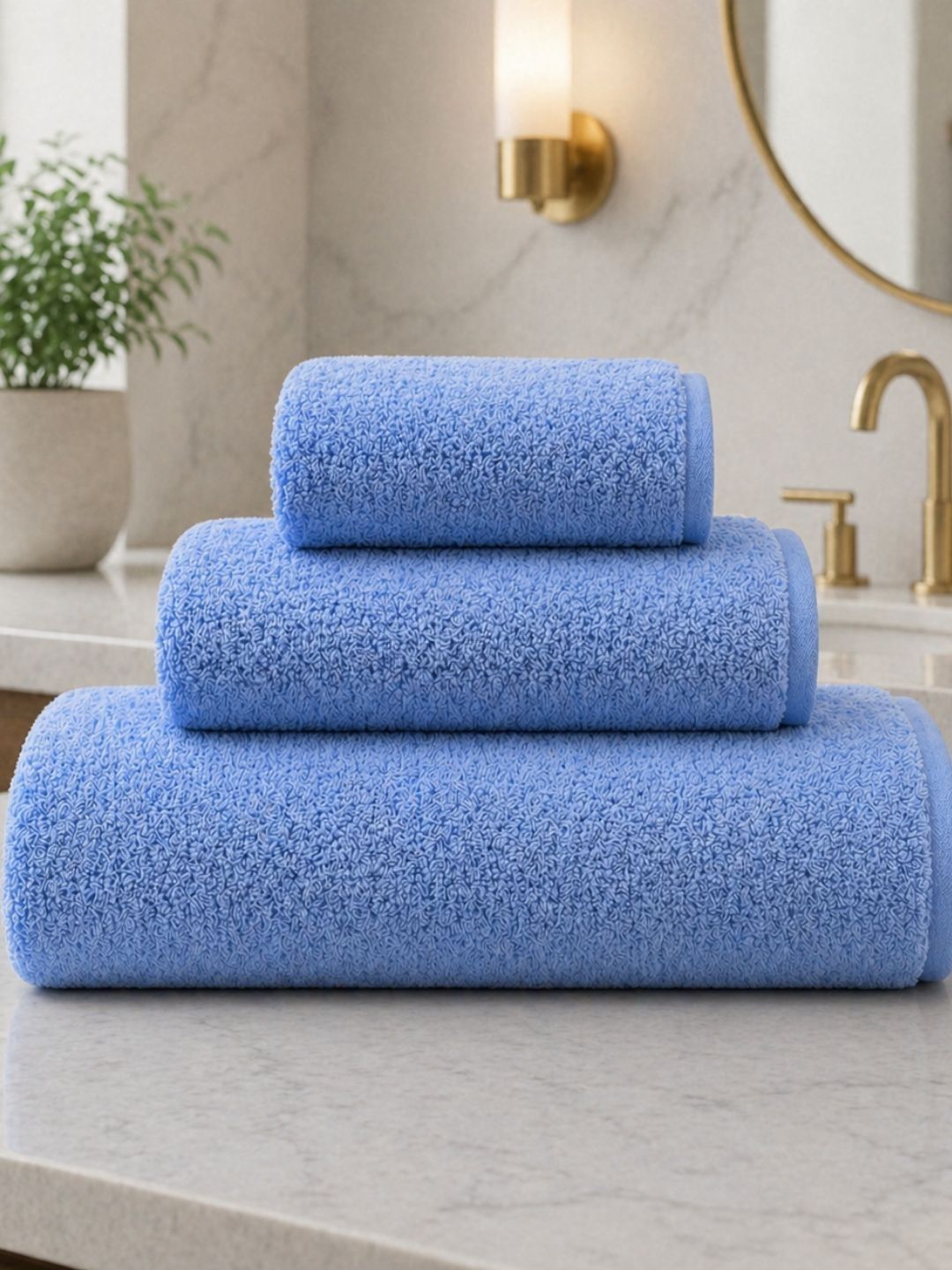 Fezora Blue 3 Piece Cotton 350 GSM Towel Set-picture-49