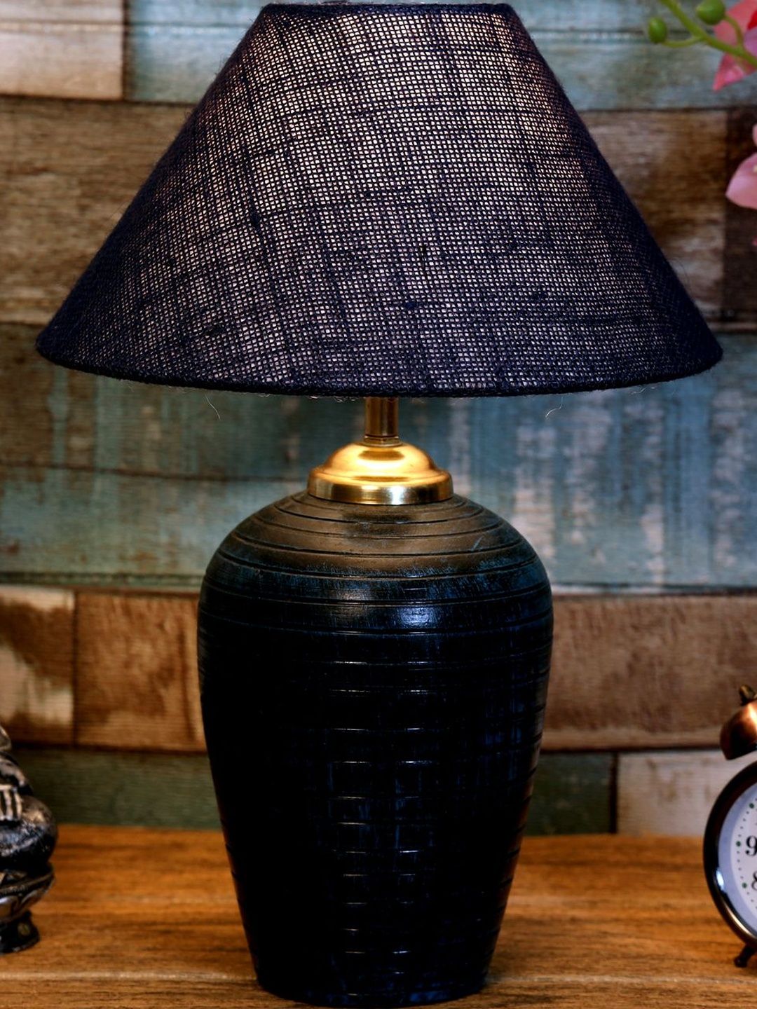 BrightDaisy Blue Textured Terracotta Industrial Frusturical Shaped Table Lamp-image-34