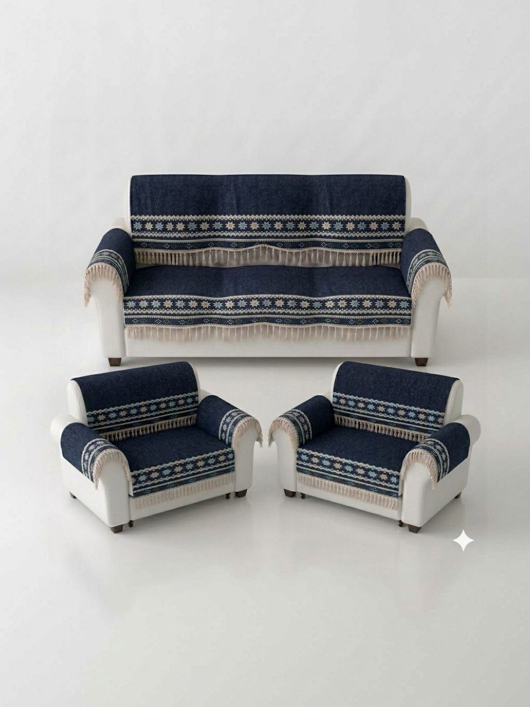 KANUM Blue & Navy Blue Printed Sofa Cover With Arms-picture-49