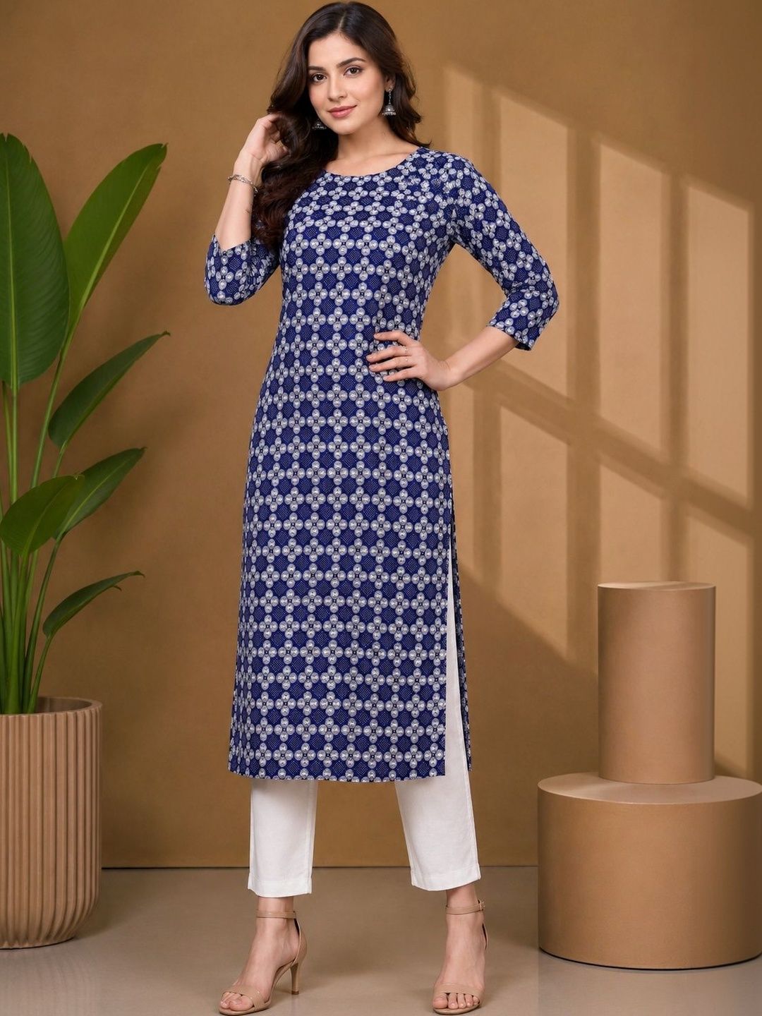 JANKHANA Women Geometric Printed Indie Prints Crepe Kurta-picture-44