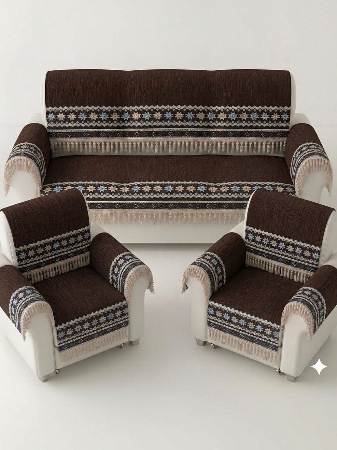 KANUM Coffee Brown & Brown Printed Sofa Cover With Arms-picture-15