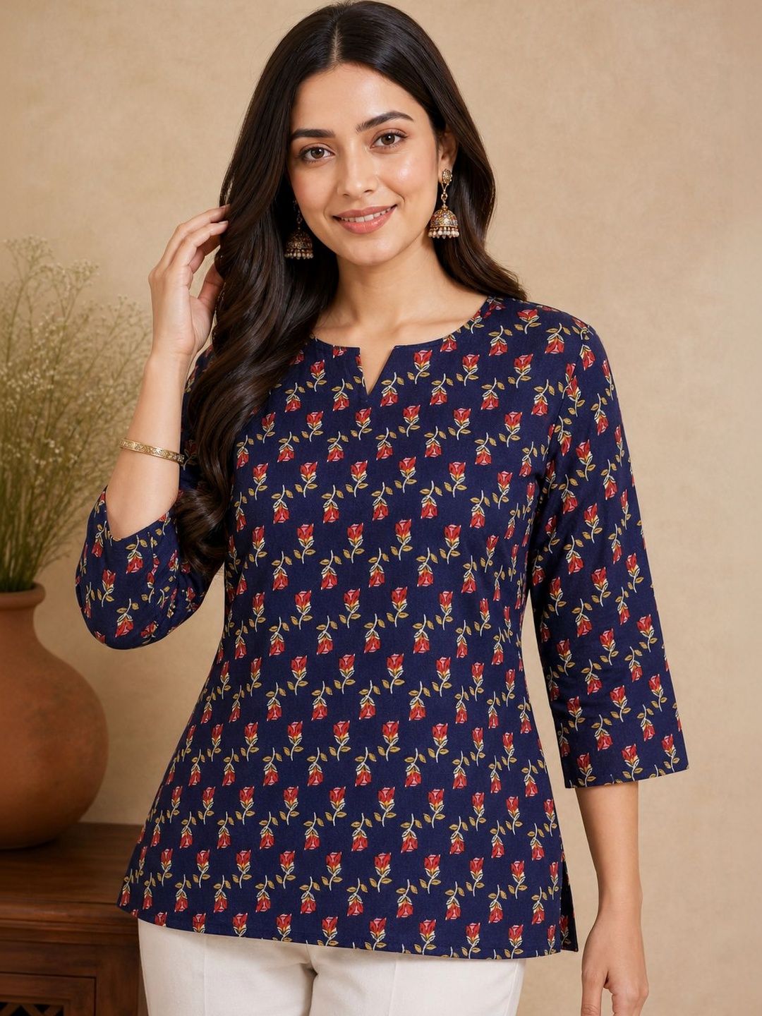 JANKHANA Floral Printed V-Neck Kurti-picture-16
