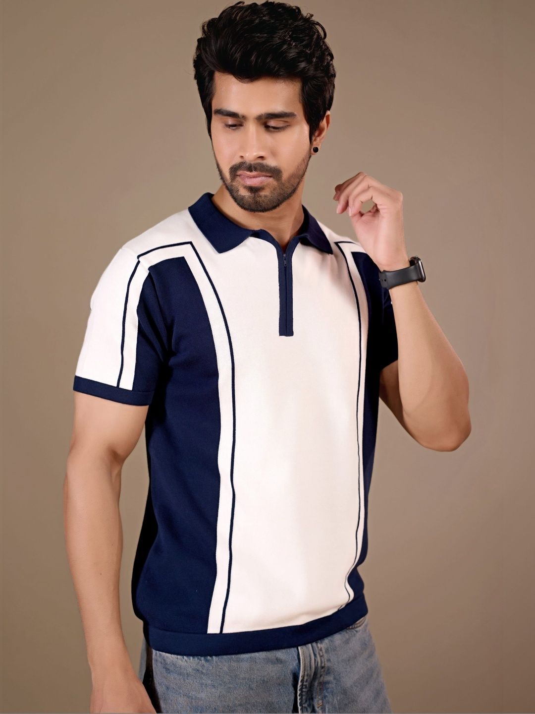 ULUPZ Men Colourblocked Polo Collar T-shirt-picture-0