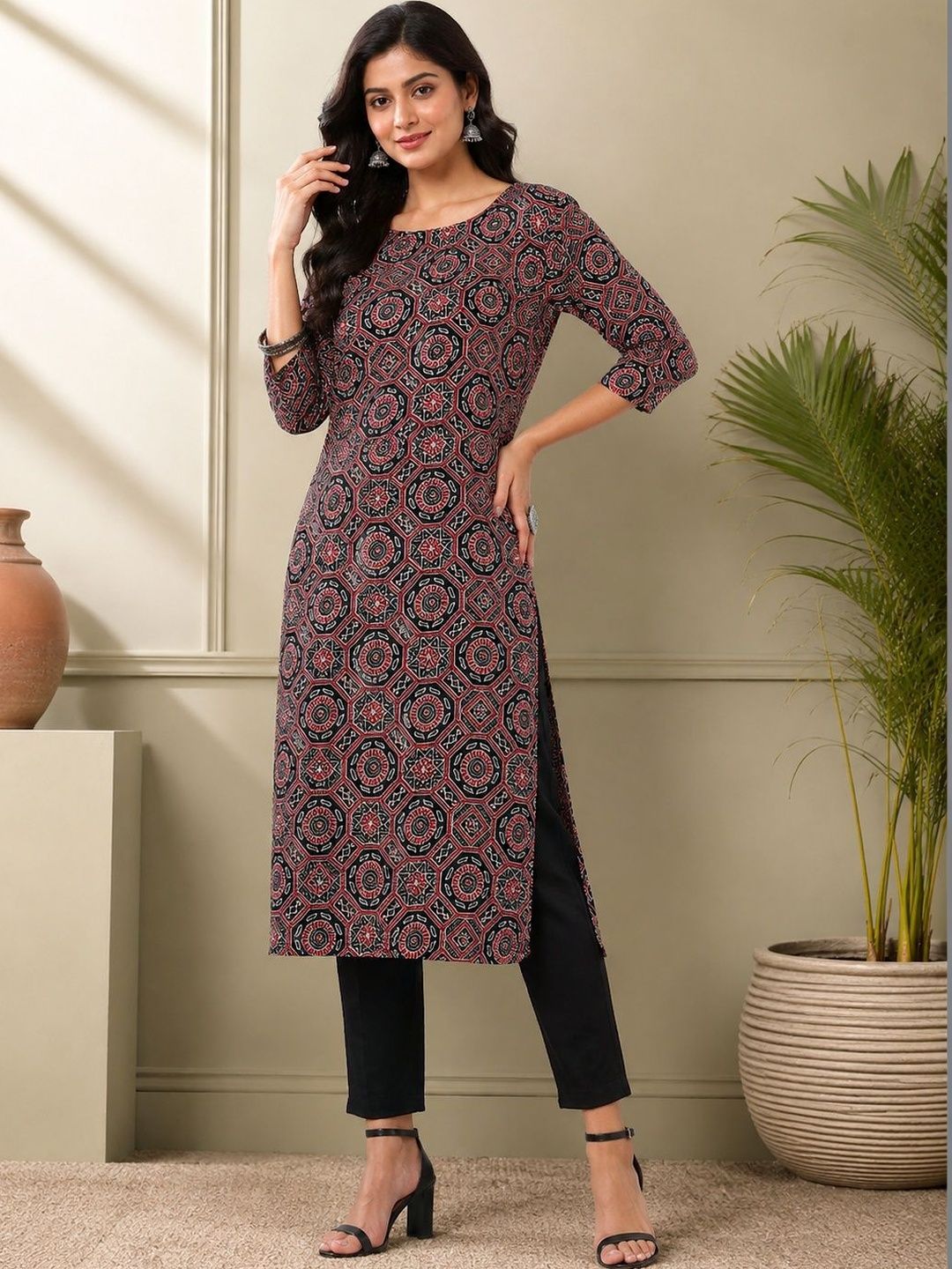 JANKHANA Women Ethnic Motifs Printed Indie Prints Crepe Kurta-picture-43
