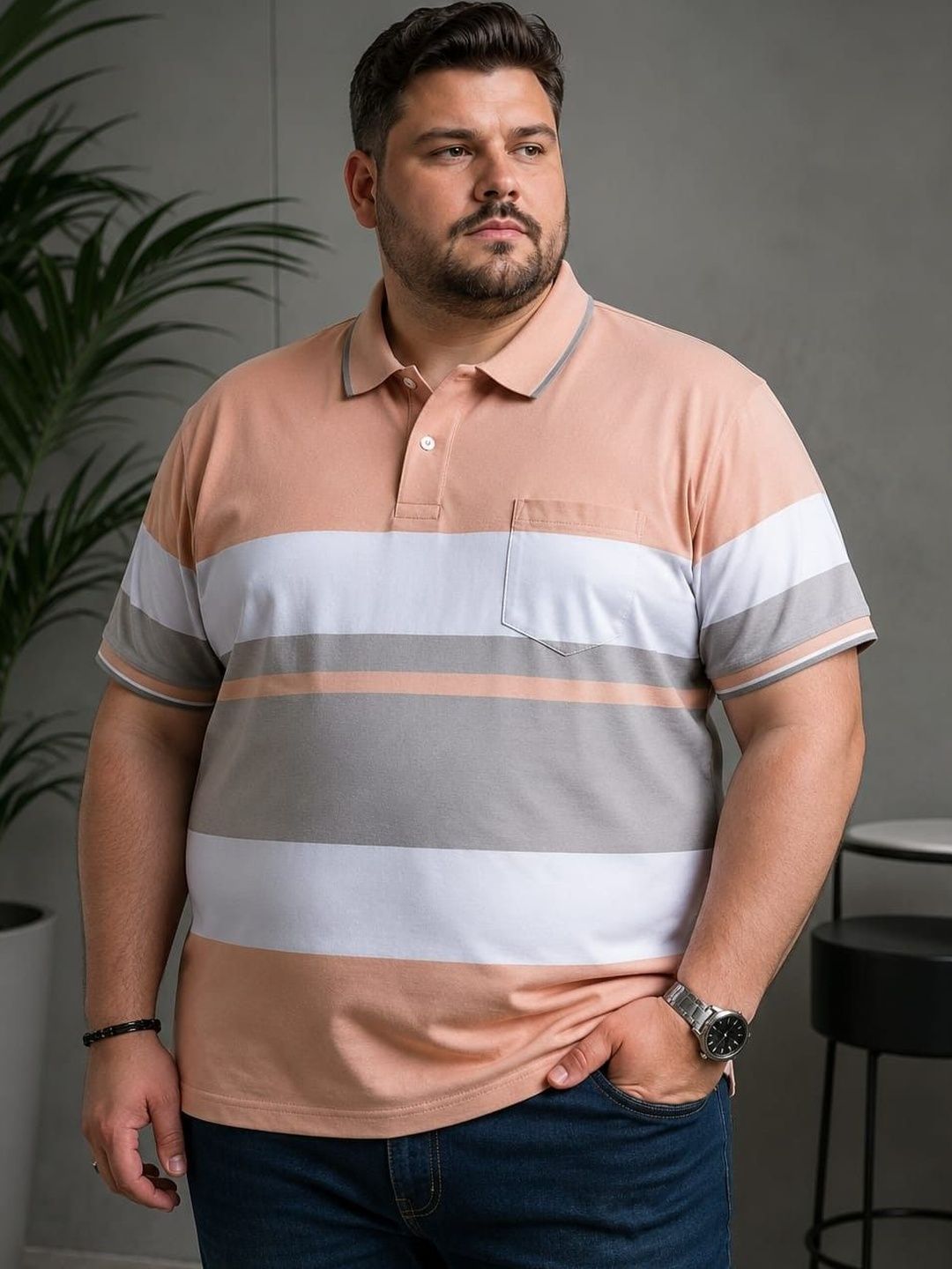 AUSTIVO Men Striped Polo Collar Pockets T-shirt-image-28
