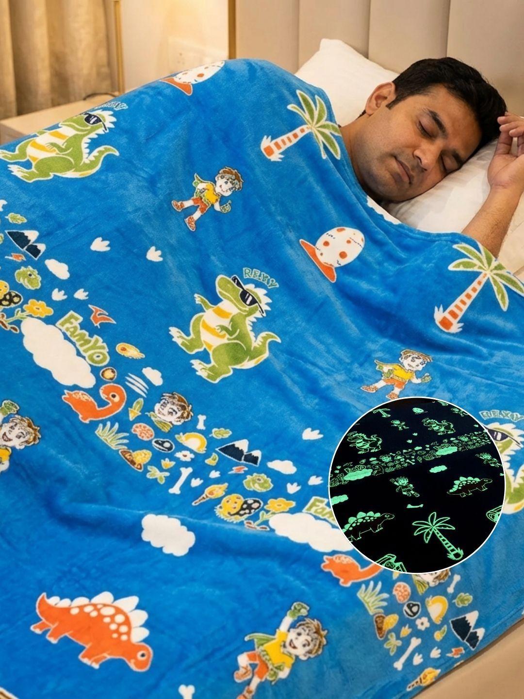 Famyo Blue & Blue Cartoon Characters Microfiber AC Room 233 GSM Blanket-image-29