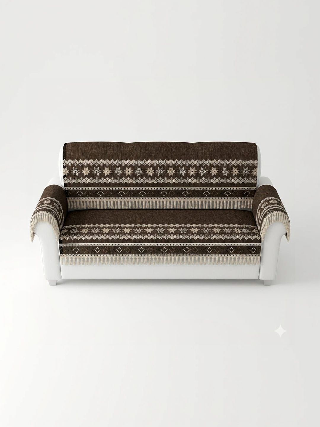 KANUM Brown & Brown Printed Sofa Cover With Arms-image-45