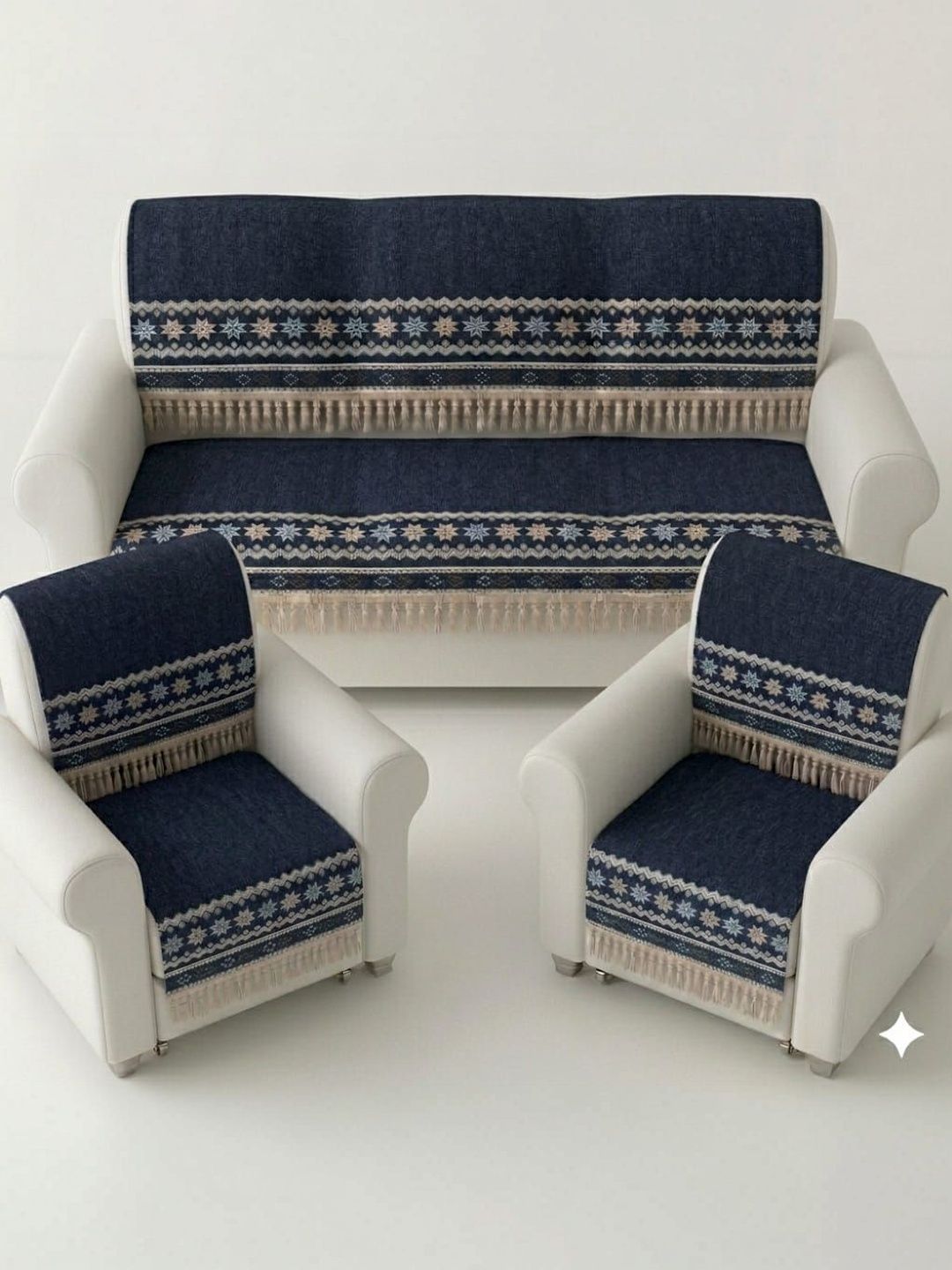 KANUM Blue & Navy Blue Printed Sofa Cover Without Arms-picture-22