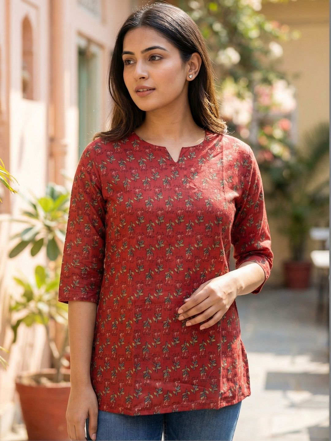 JANKHANA Ethnic Motifs Printed V-Neck Kurti-picture-21