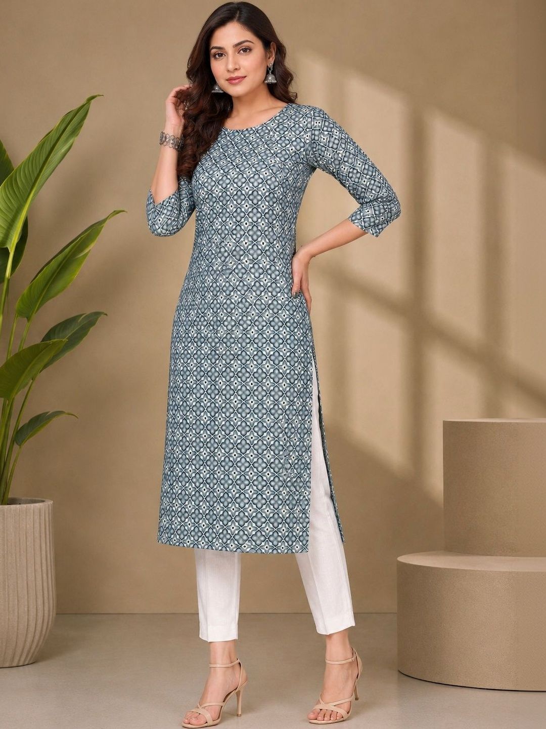 JANKHANA Women Geometric Printed Crepe Kurta-picture-11