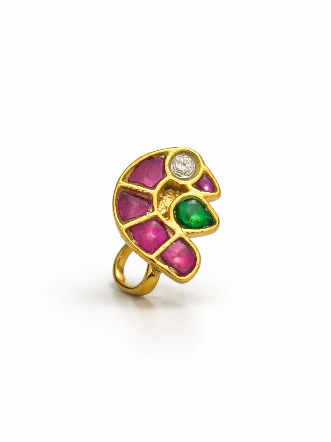 AMRAT NAATH JEWELLERS Gold-Plated Artificial Stones and Beads Stud Nosepin-image-12