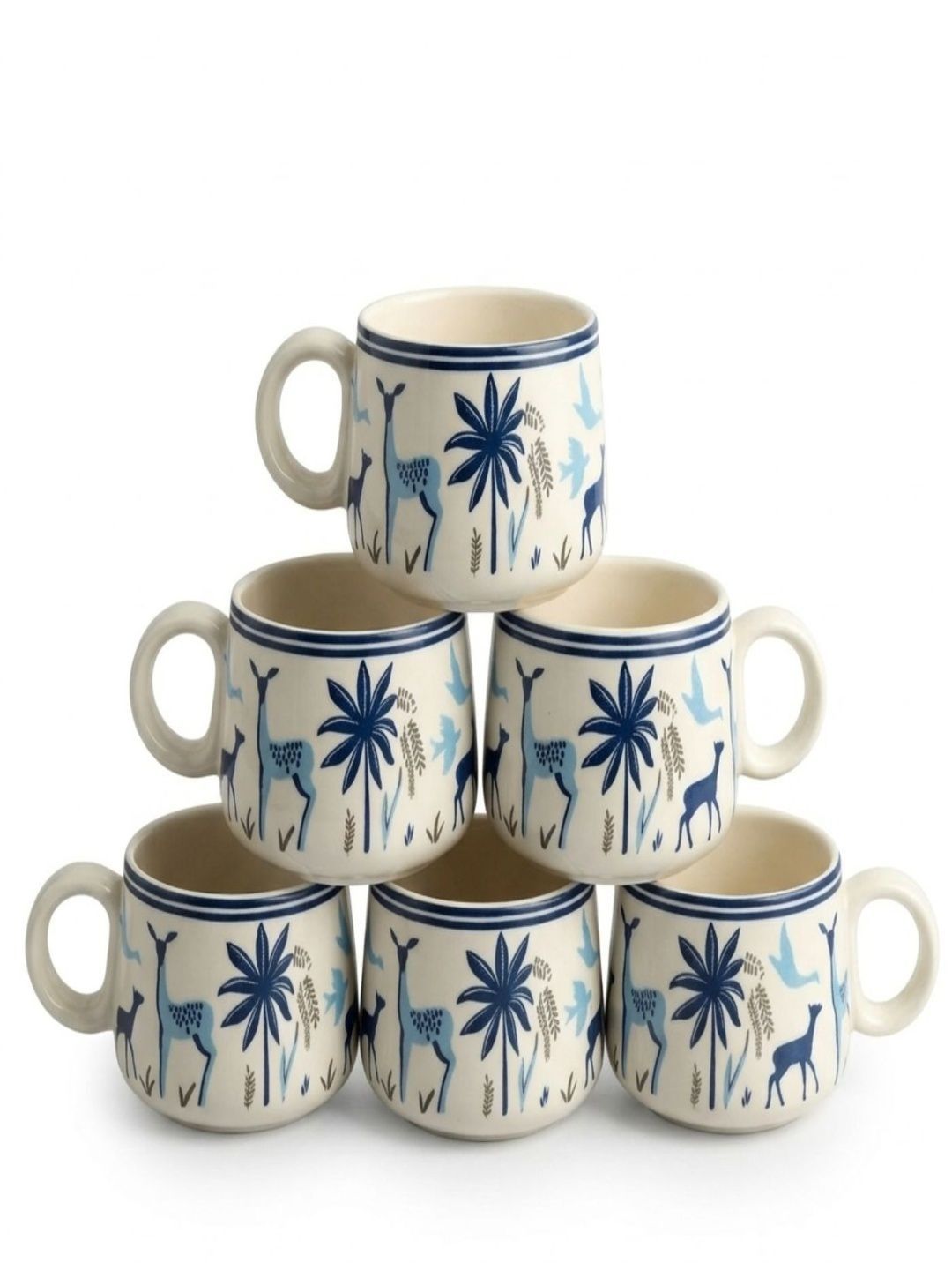 DMRD MART Blue Printed Ceramic Glossy Cups Set of Cups and Mugs-picture-3