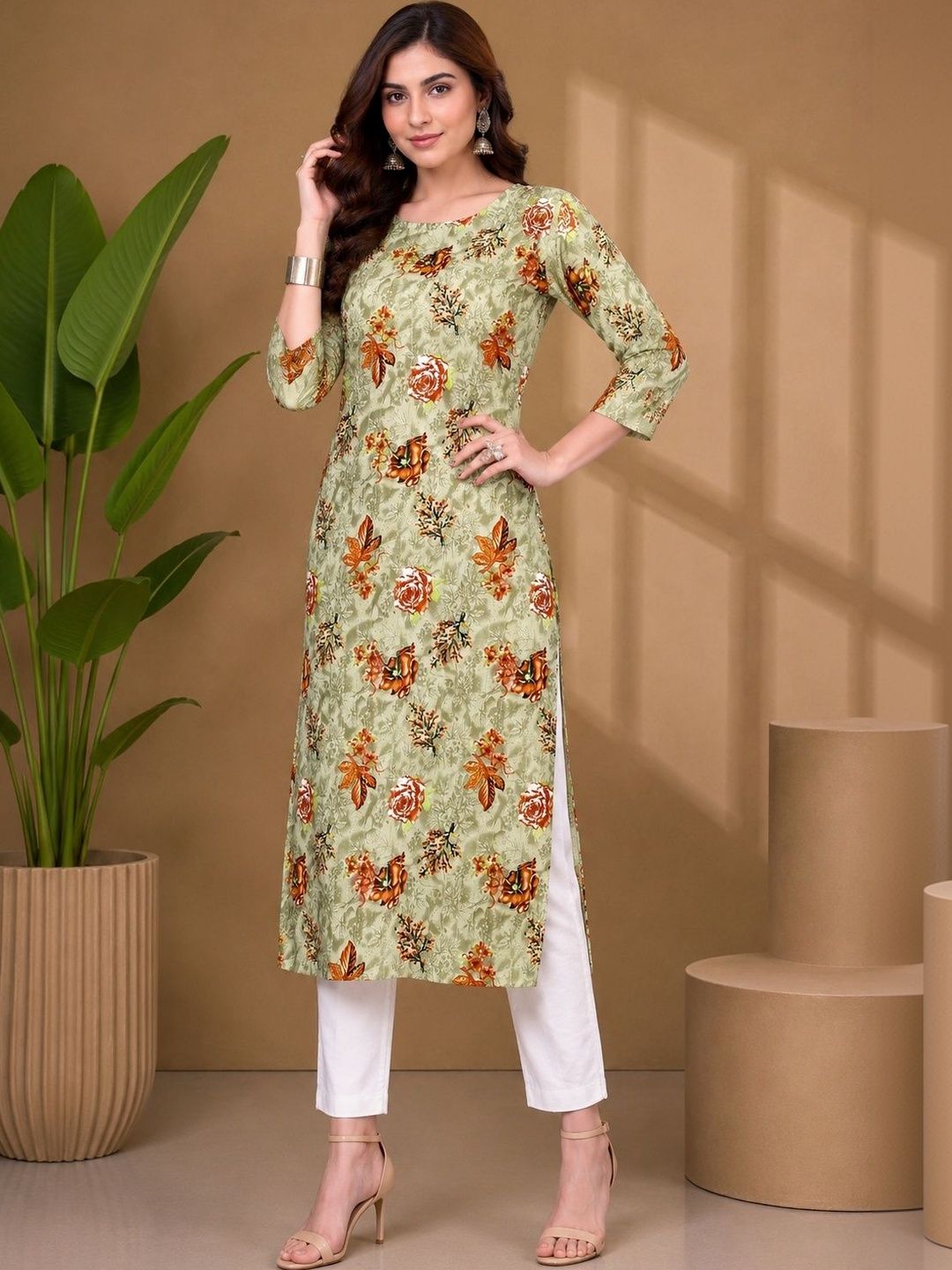 JANKHANA Women Floral Printed Indie Florals Crepe Kurta-picture-32