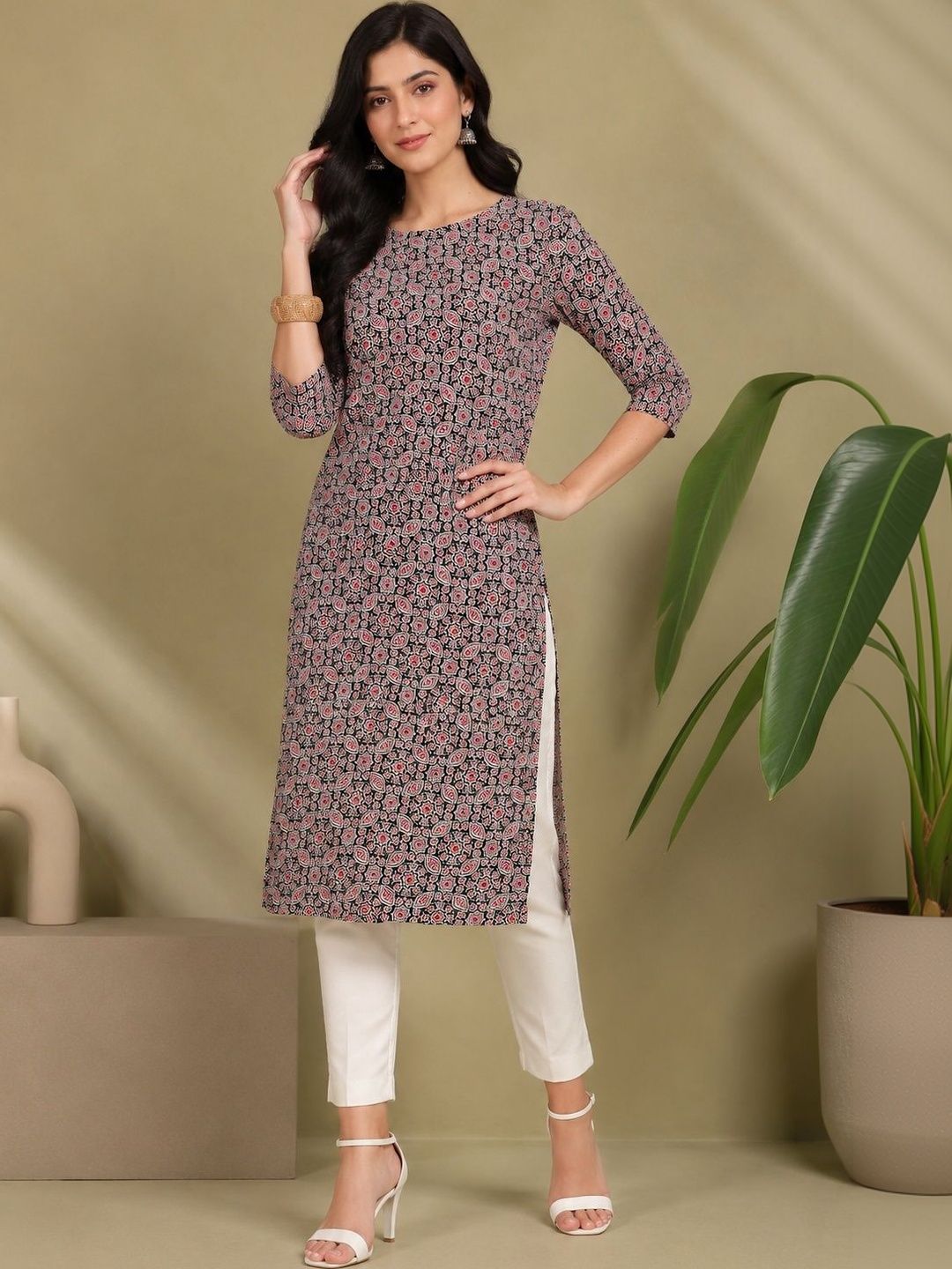 JANKHANA Women Ethnic Motifs Printed Indie Prints Crepe Kurta-picture-2