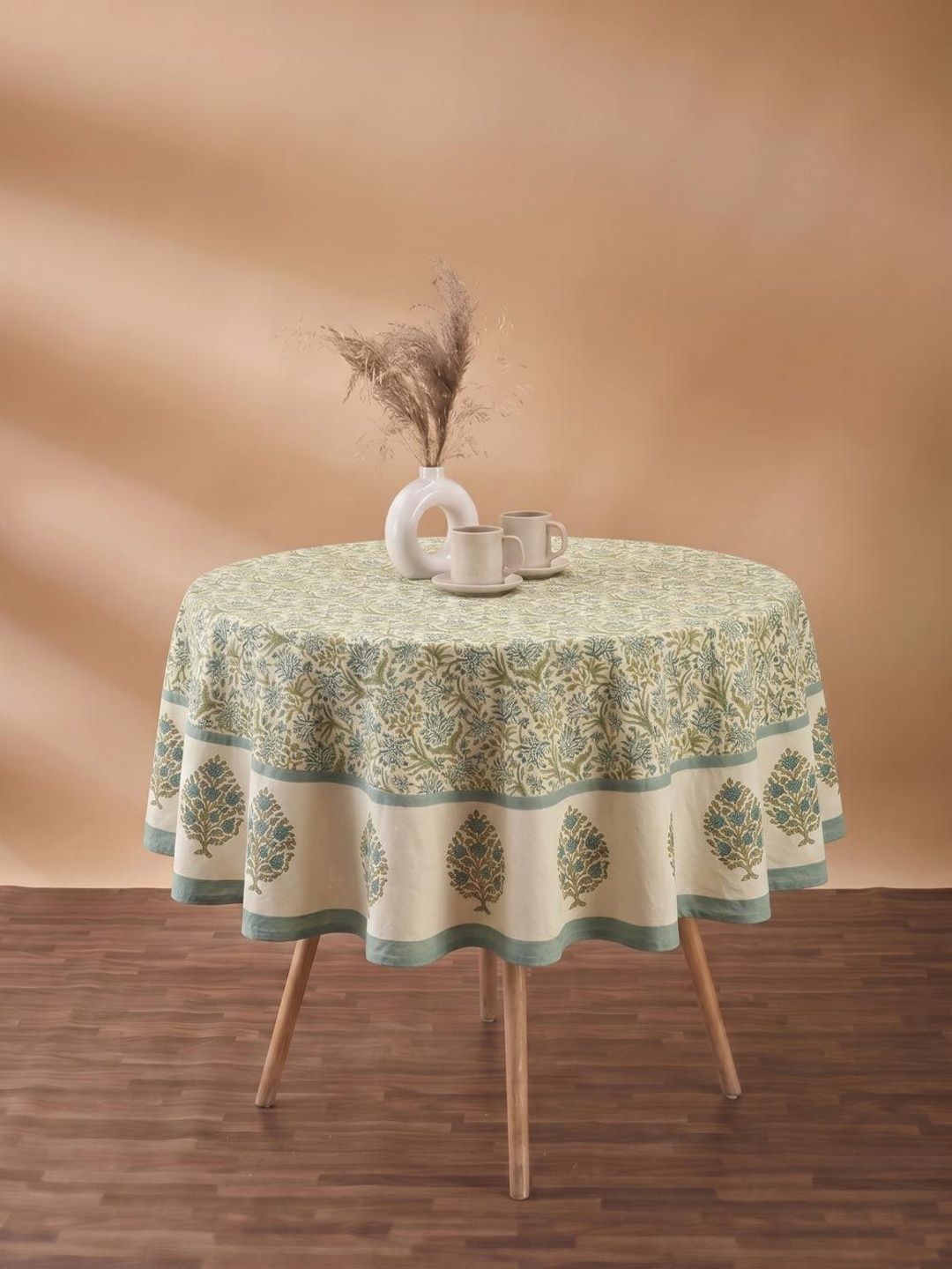 Fabindia Blue Floral Cotton Round 4-Seater Table Cover-image-44