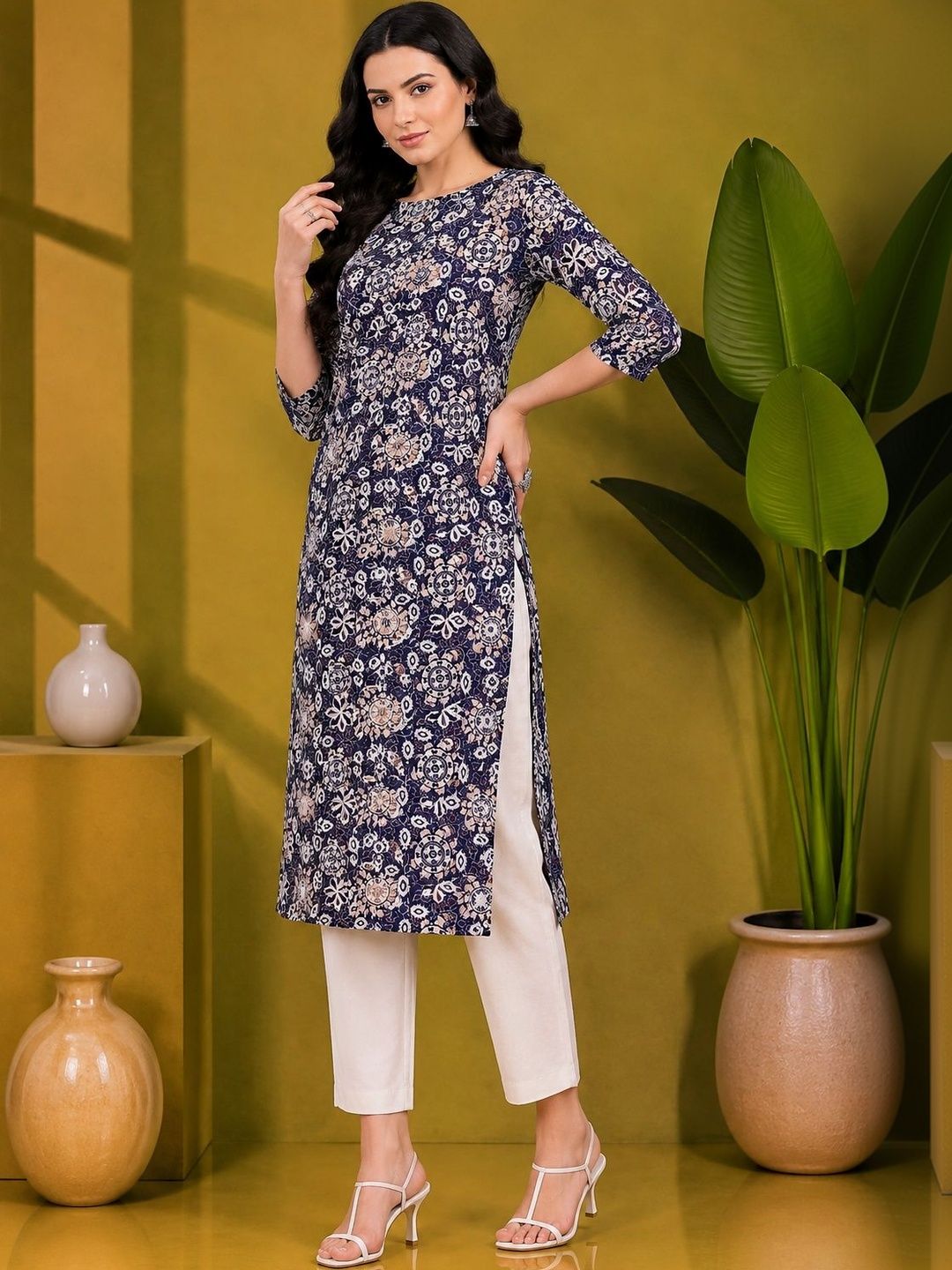JANKHANA Women Ethnic Motifs Printed Indie Prints Crepe Kurta-picture-15