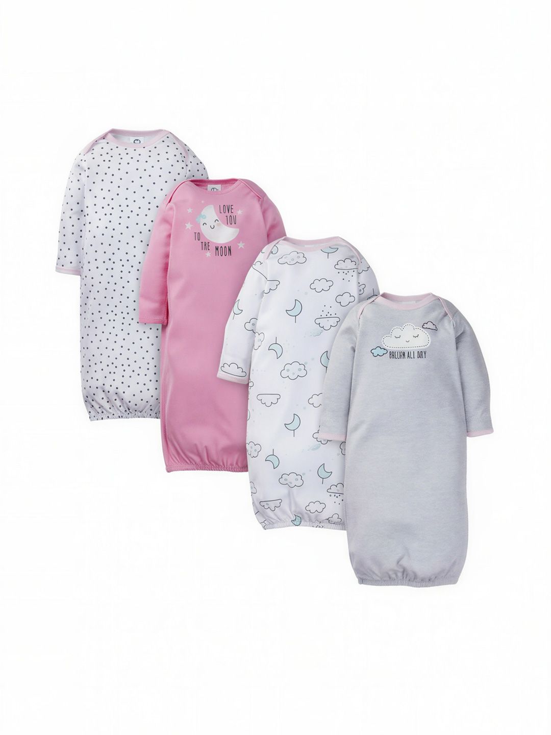 Gerber Girls Pack Of 4 Conversational Printed Round Neck Pure Cotton Nightdress-image-20