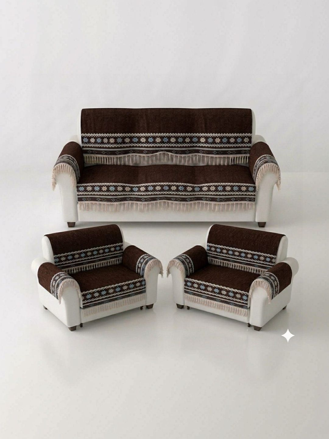 KANUM Coffee Brown & Brown Printed Sofa Cover With Arms-picture-13