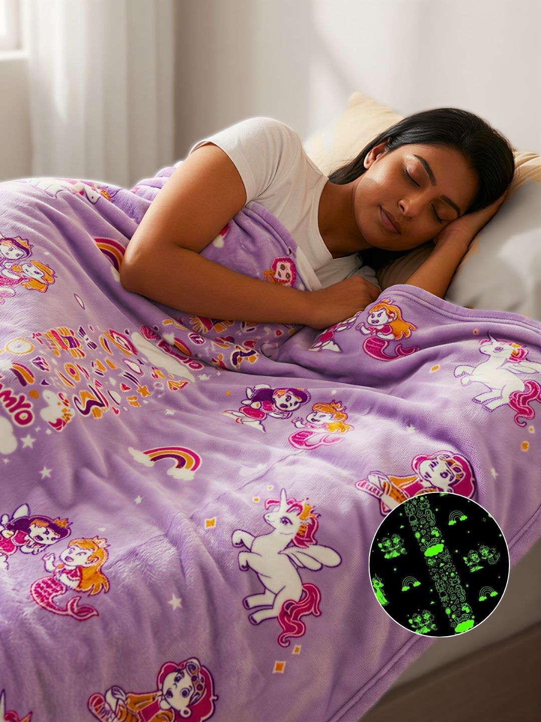 Famyo Lavender & Purple Cartoon Characters Microfiber AC Room 233 GSM Blanket-image-8