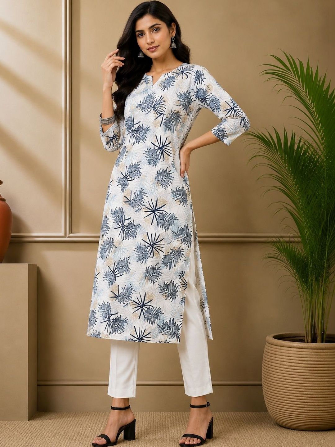 JANKHANA Women Floral Printed Indie Florals Crepe Kurta-picture-1