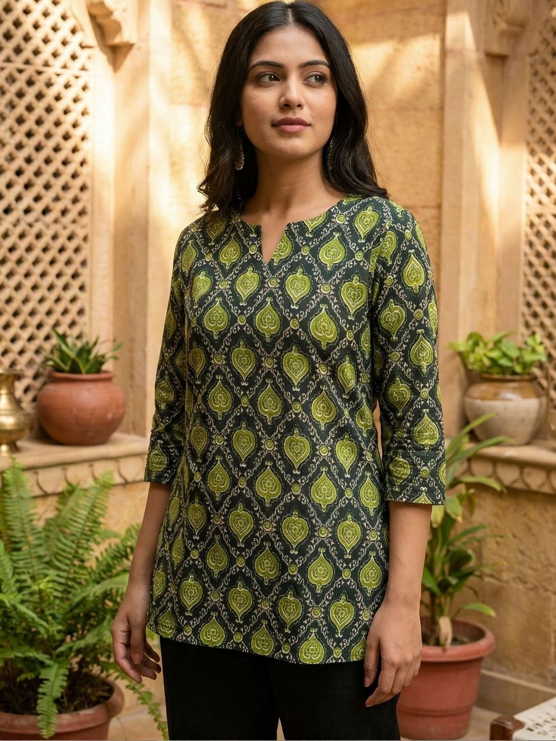 JANKHANA Ethnic Motifs Printed V-Neck Kurti-picture-18