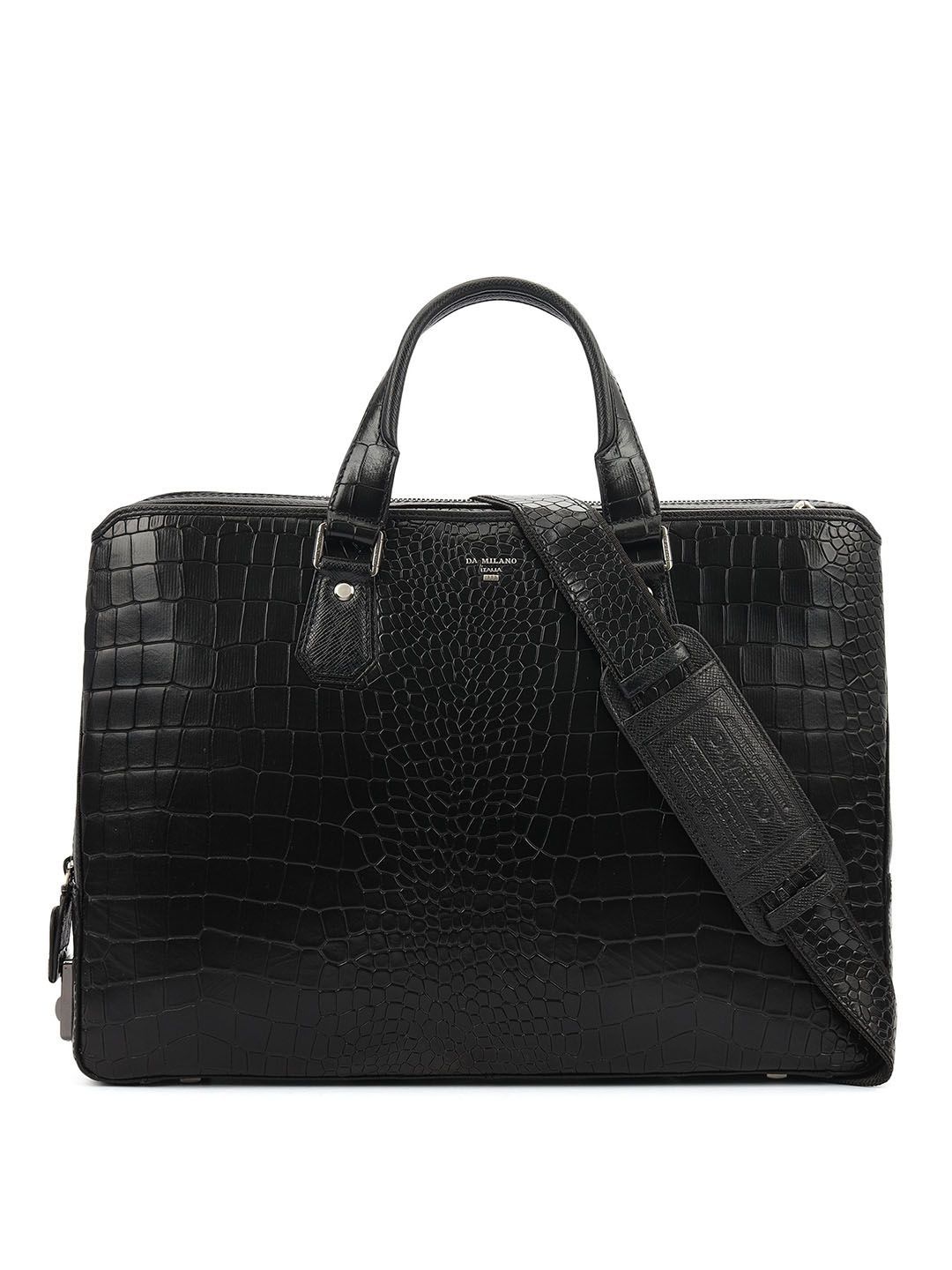 Da Milano Men Textured Leather Laptop Bag-image-3