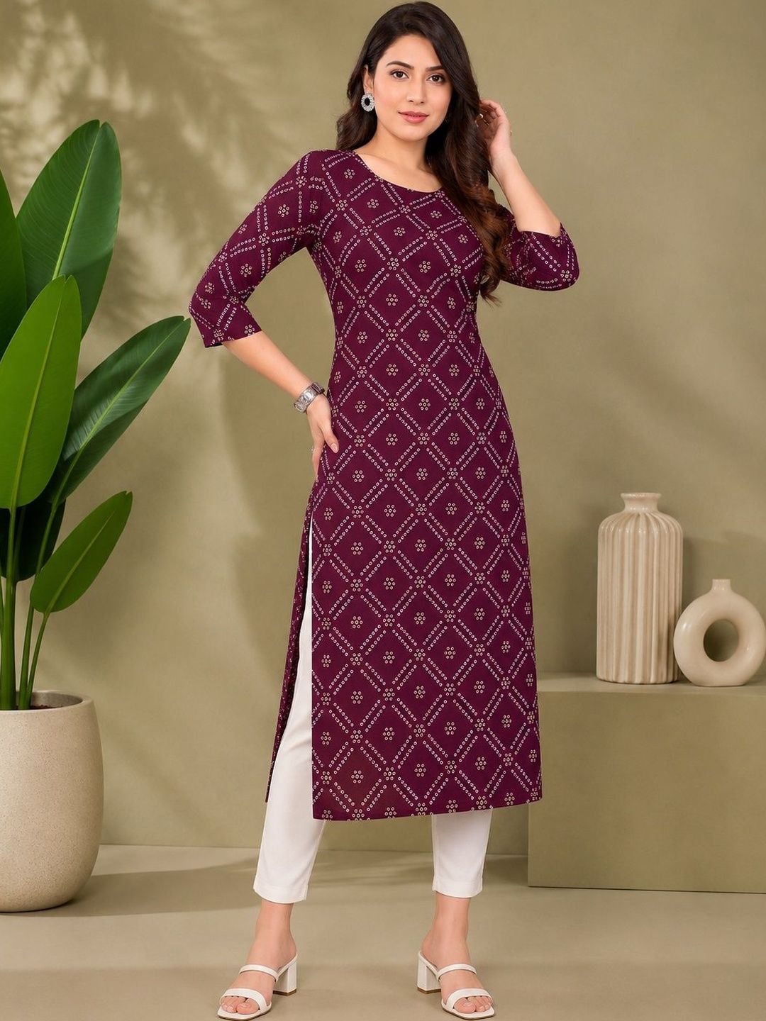JANKHANA Women Geometric Printed Crepe Kurta-picture-1