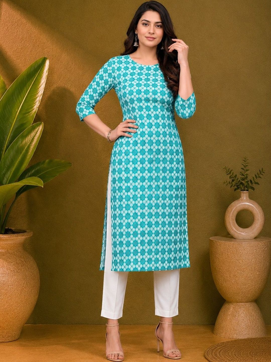 JANKHANA Women Geometric Printed Crepe Kurta-picture-16