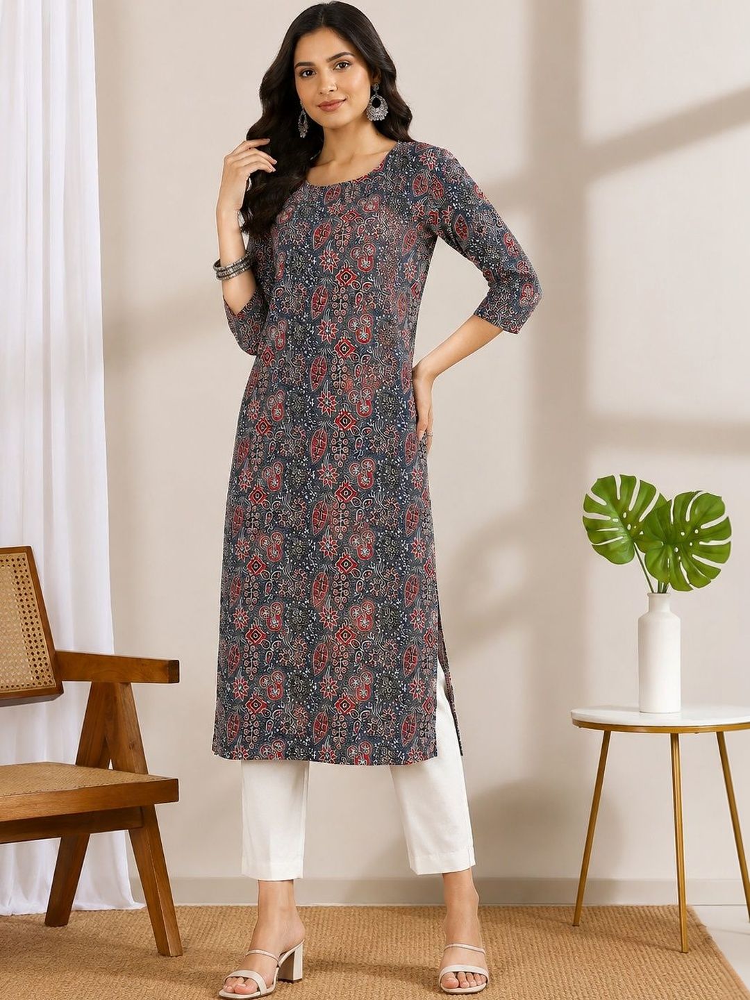 JANKHANA Women Ethnic Motifs Printed Indie Prints Crepe Kurta-picture-35