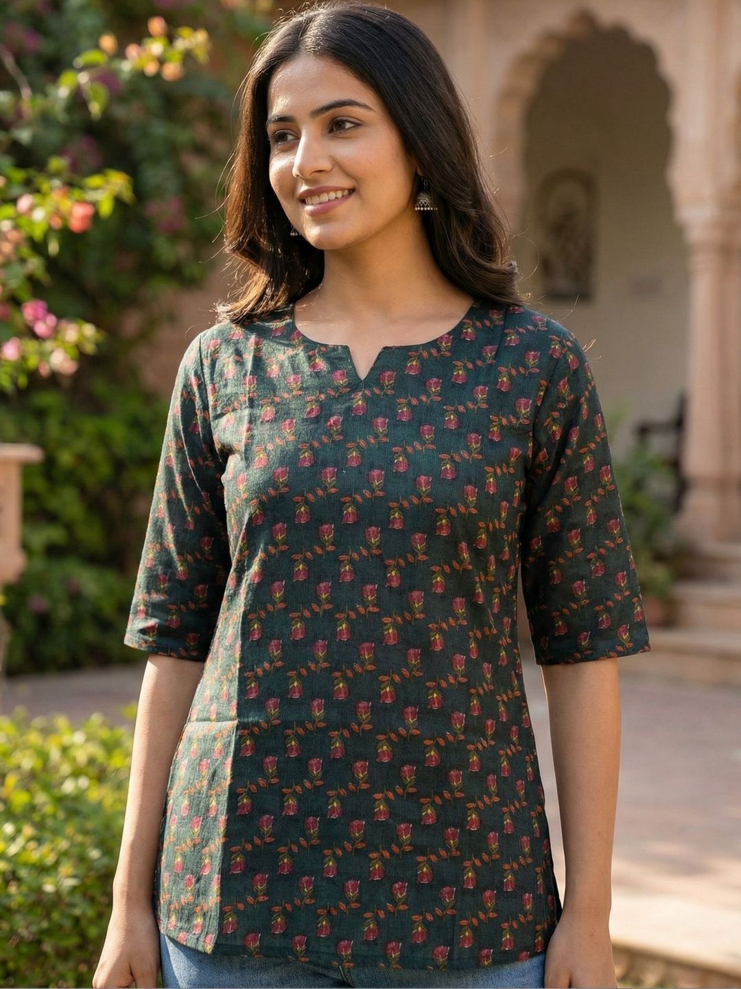 JANKHANA Floral Printed V-Neck Kurti-picture-36