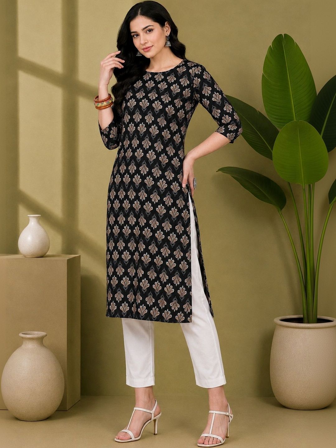 JANKHANA Women Ethnic Motifs Printed Indie Prints Crepe Kurta-picture-16