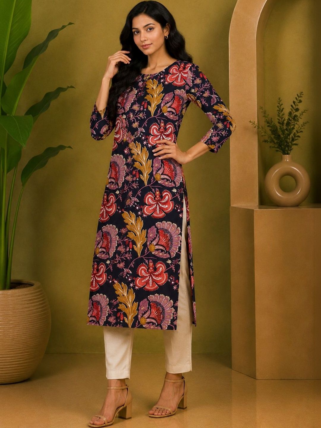 JANKHANA Women Floral Printed Indie Florals Crepe Kurta-picture-41