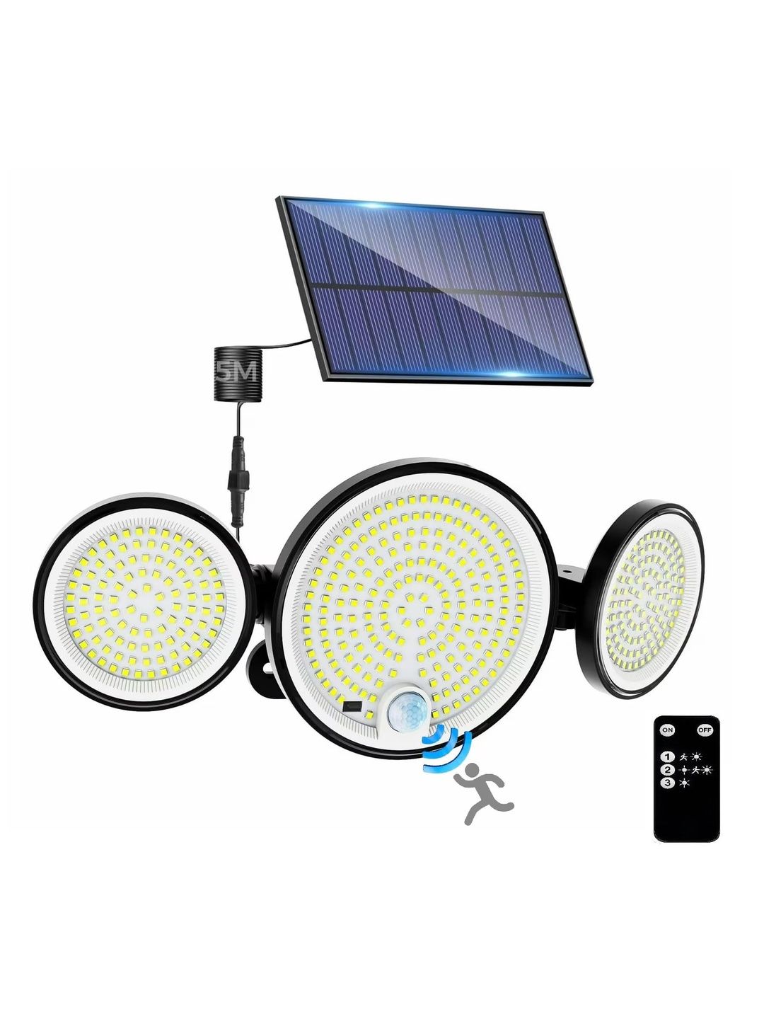 XERGY Blue & White 360 Adjustable Remote Control Solar Powered 3 Head Outdoor Flood Light-picture-14