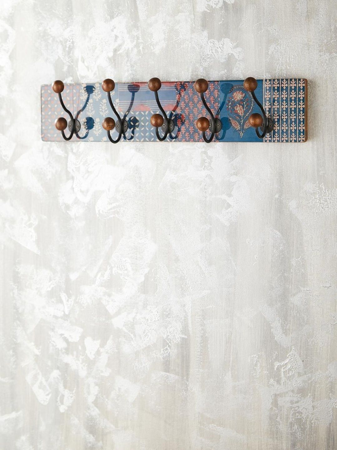 Fabindia Blue & Red Printed Mango Wood Wall Hook-picture-26