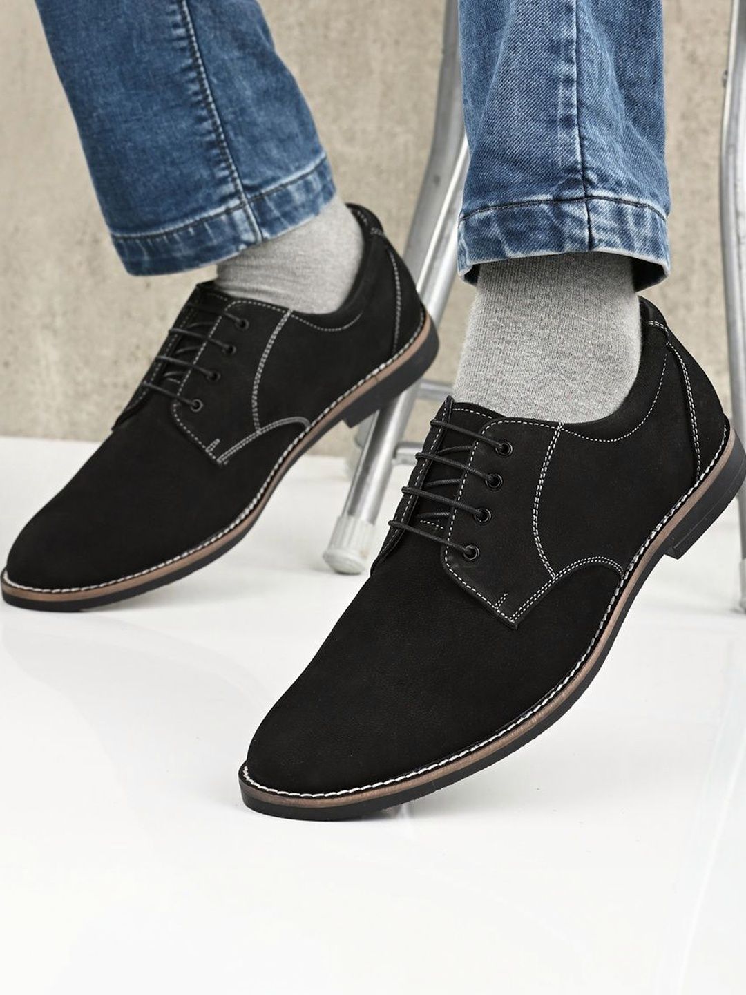 House of Pataudi Men Leather Round Toe Lace-Ups Derbys Formal Shoes-image-40