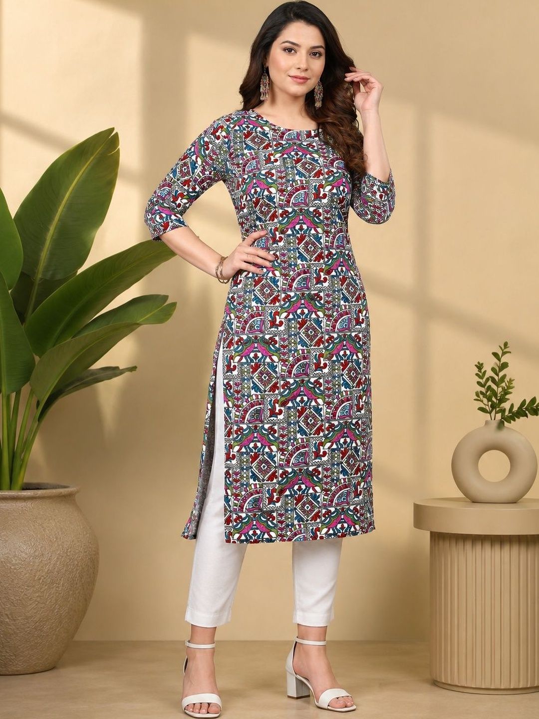 JANKHANA Women Ethnic Motifs Printed Indie Prints Crepe Kurta-picture-3