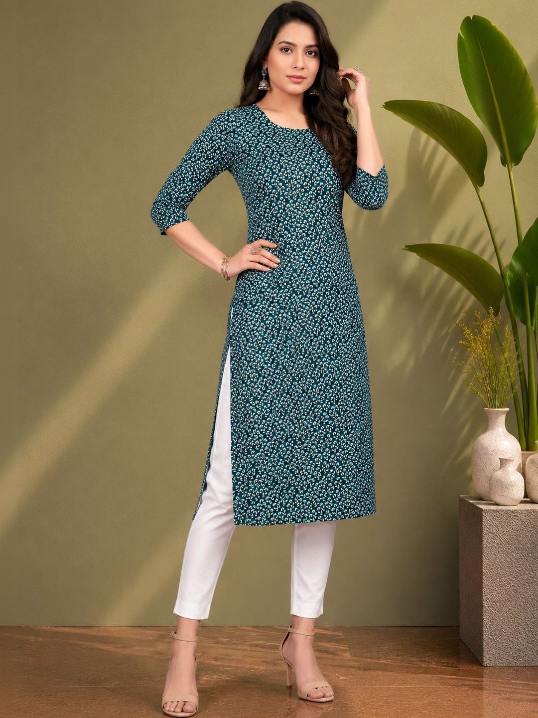 JANKHANA Women Floral Printed Indie Florals Crepe Kurta-picture-32
