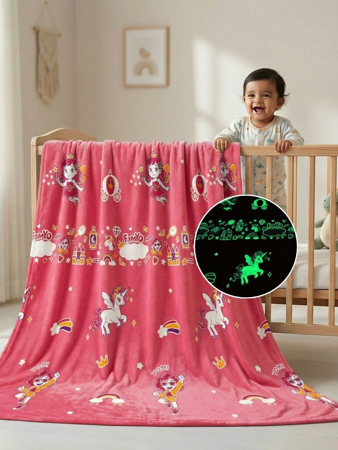 Famyo Pink & Pink Cartoon Characters Microfiber AC Room 233 GSM Blanket-image-42