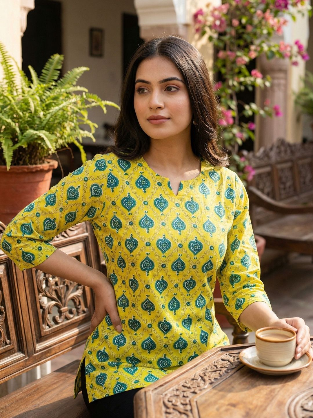JANKHANA Ethnic Motifs Printed V-Neck Kurti-picture-19