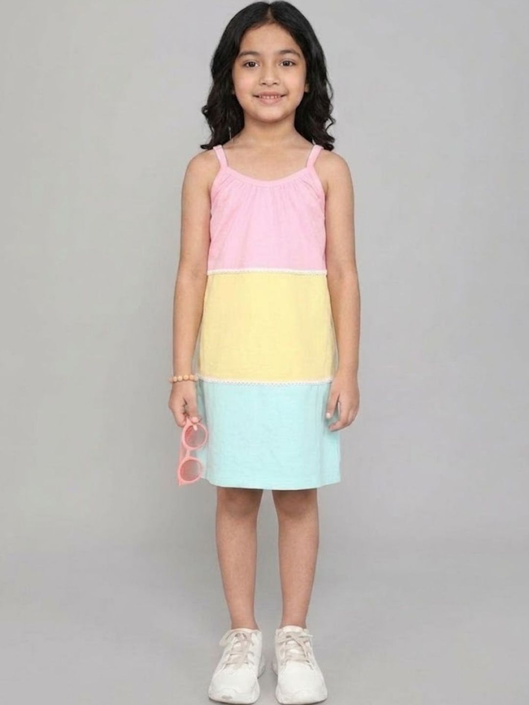 Little Angels Girls Pastel Colorblocked Sleeveless Bio-Washed Cotton Nightdress-image-47
