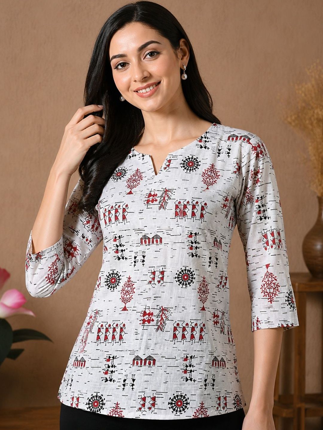 JANKHANA Ethnic Motifs Printed V-Neck Kurti-picture-17