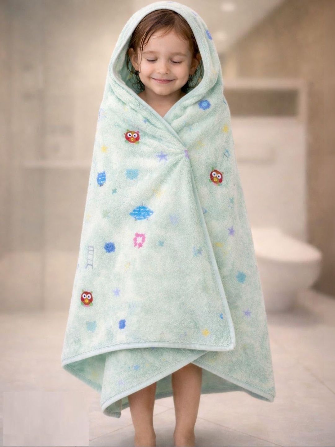 Hi mom Kids World Green & Sea Green 1 Printed Cotton 150 GSM Bath Towel-picture-54