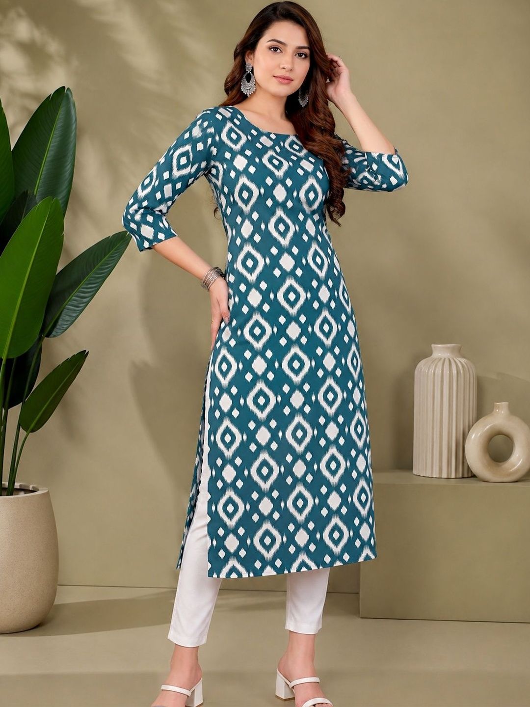 JANKHANA Women Geometric Printed Indie Prints Crepe Kurta-picture-24