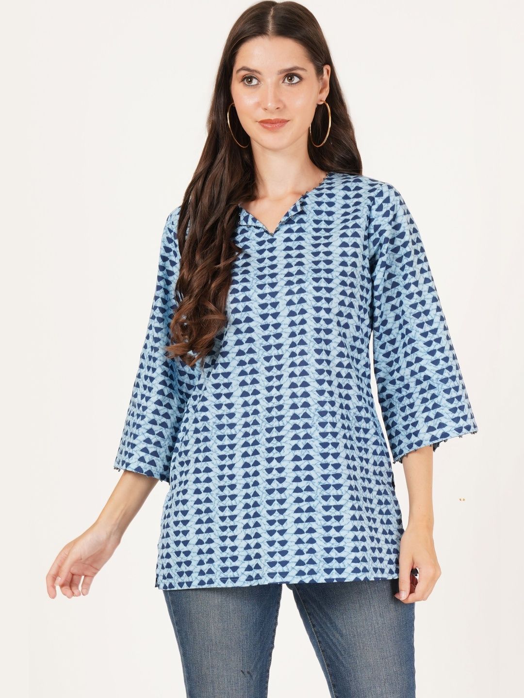 Sangria Geometric Printed Pure Cotton V-Neck Straight Kurti-picture-55