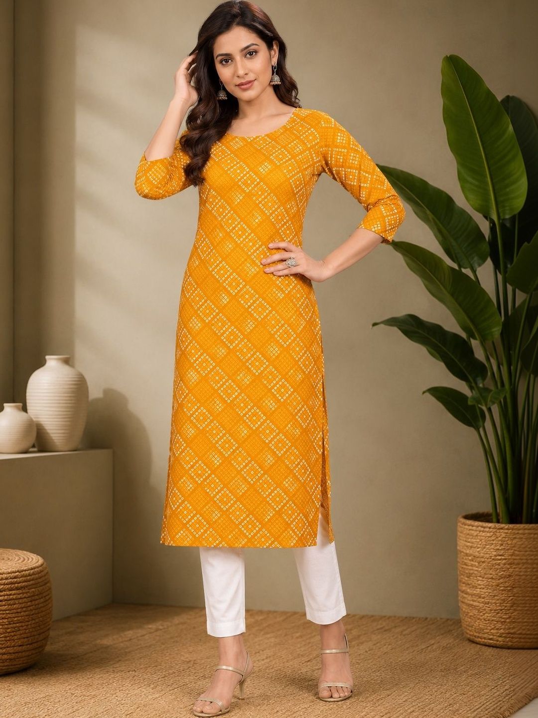 JANKHANA Women Bandhani Printed Indie Prints Crepe Kurta-picture-21
