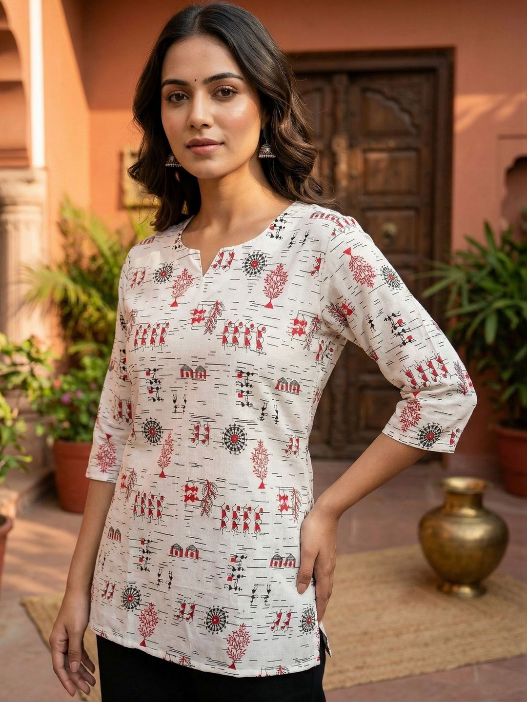 JANKHANA Ethnic Motifs Printed V-Neck Kurti-picture-23